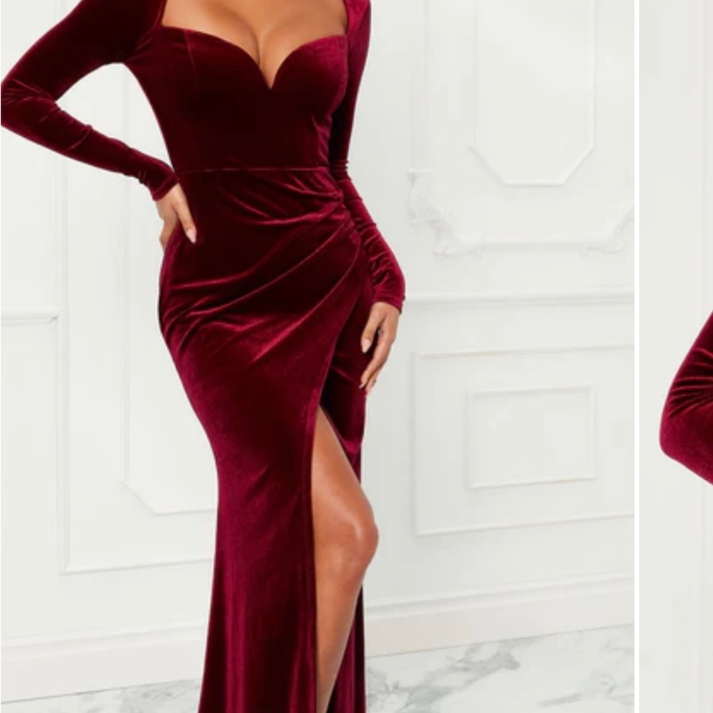 FASHION NOVA Elegant Burgundy Velvet Dress